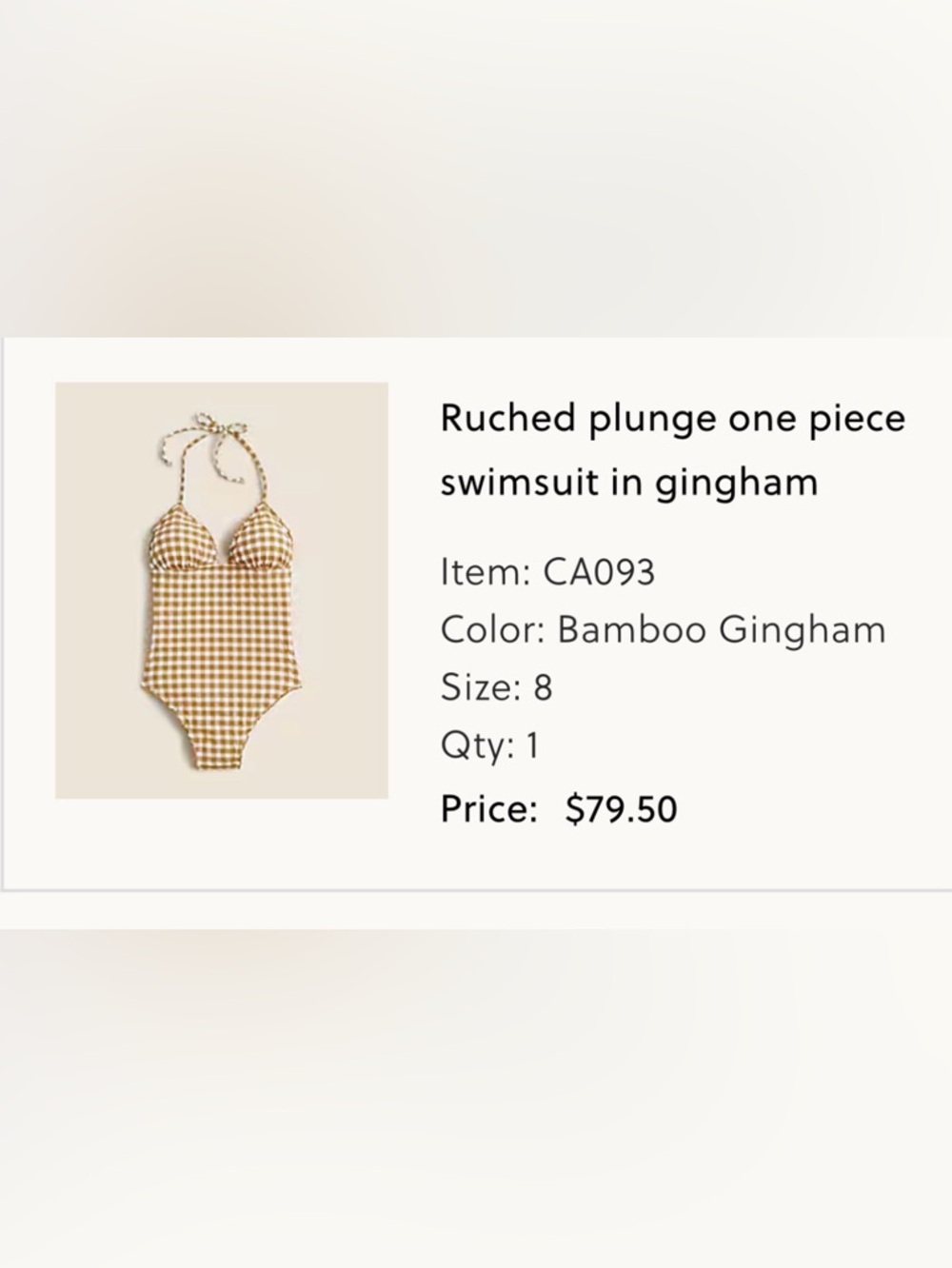 J. Crew Ruched plunge one-piece swimsuit gingham texture 8 - Picture 2 of 10